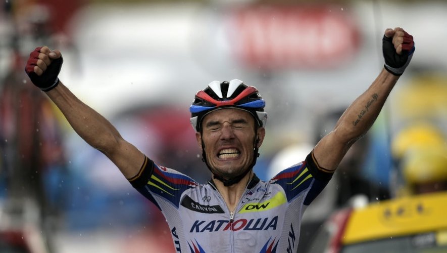 L'Espagnol Joaquim Rodriguez, vainqueur de la 12e étape du Tour de France, le 16 juillet 2015 sur le Plateau de Beille
