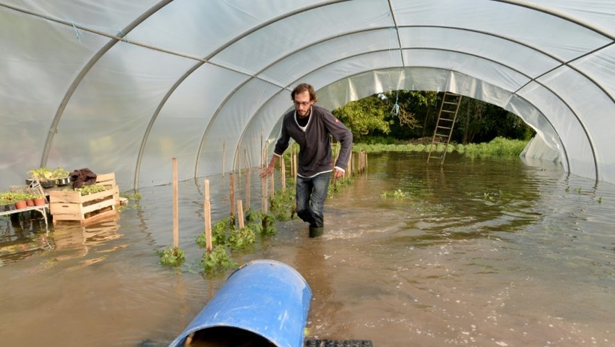 Une exploitation agricole inondée le 5 juin 2016 à Freuneuse
