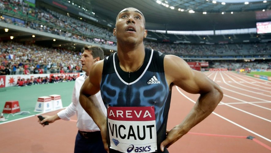 Le sprinteur français Jimmy Vicaut, après avoir égalé le record d'Europe du 100 m au Stade de France à Saint-Denis, le 4 juillet 2015