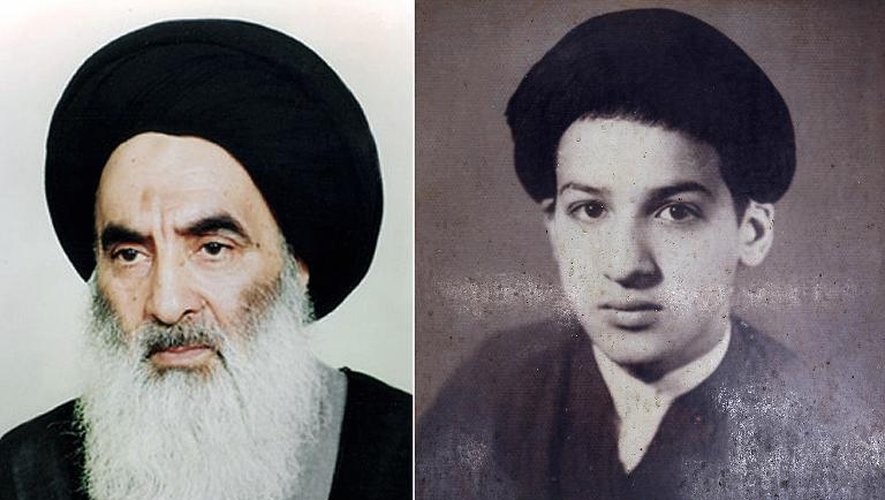 Montage de deux portraits non datés de l'ayatollah chiite Ali al-Sistani