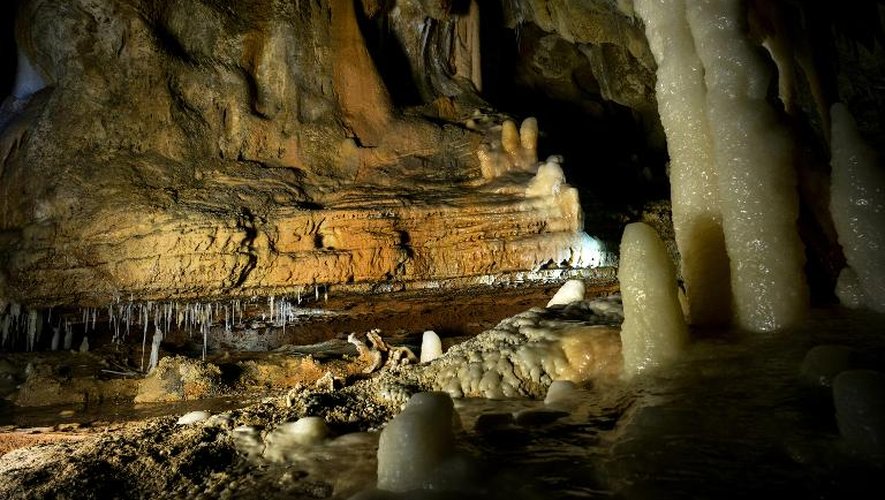 Vue d'une partie de la grotte Chauvet, en Ardèche, le 13 juin 2014