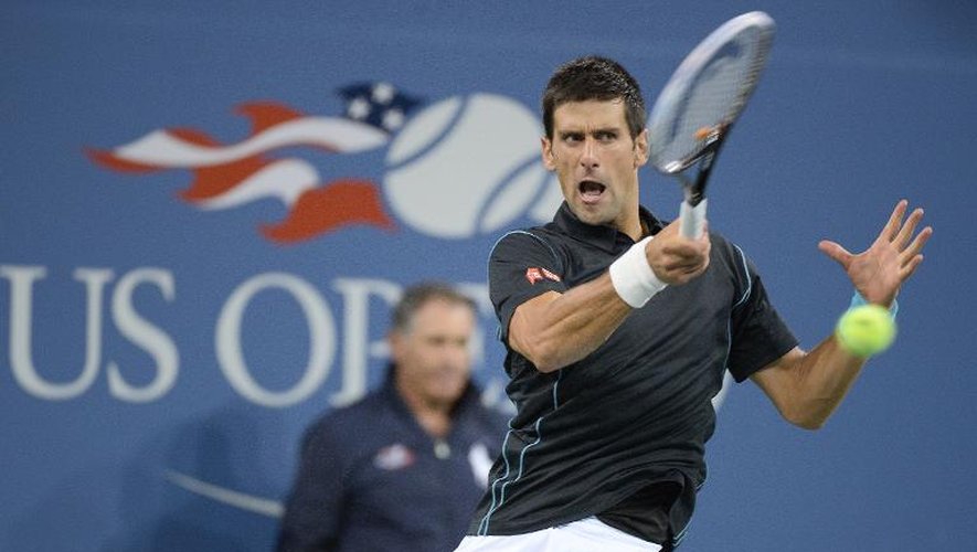Le Serbe Novak Djokovic lors de son match victorieux contre le Russe Mikhail Youzhny, en quart de finales de l'US Open, le 5 septembre 2013 à New York
