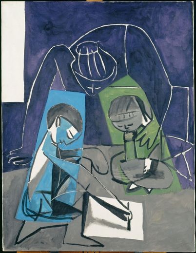 Claude dessinant Françoise et Paloma, 1954. Peinture, huile sur toile, 116x89 cm. Musée Pablo Picasso, Paris (1979).