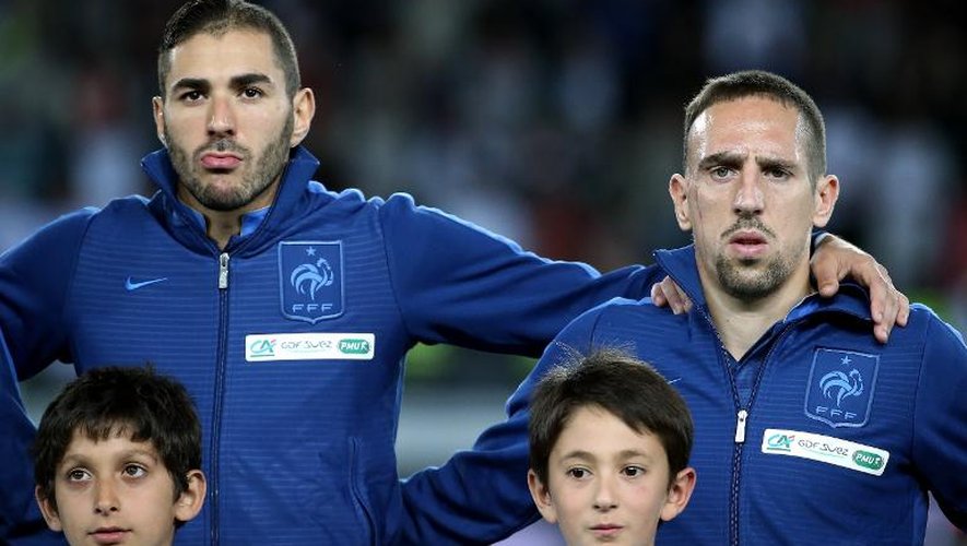 Karim Benzema et Franck Ribéry avant le match Géorgie-France, le 6 septembre 2013 à Tbilissi