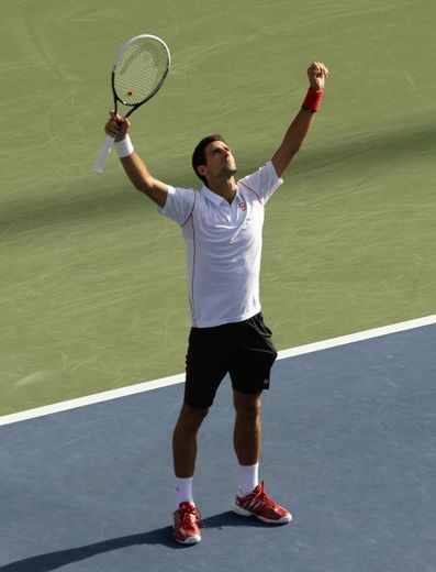 Le Serbe Novak Djokovic après sa victoire en demi-finale de l'US Open contre Stanislas Wawrinka le 7 septembre 2013 à New York
