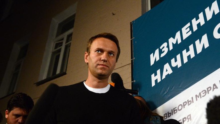 Alexei Navalny à son arrivée à son QG de campagne, le 8 septembre 2013 à Moscou