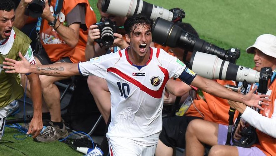 L'attaquant du Costa Rica Bryan Ruiz après son but contre l'Italie lors du Mondial à Recife le 20 juin 2014