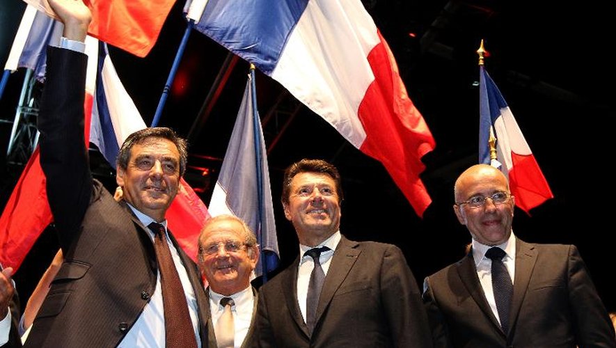 L'ancien Premier ministre François Fillon avec Christian Estrosi et Eric Ciotti, le 13 septembre 2013, en meeting à Nice