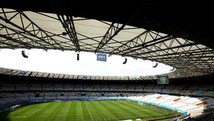 Vue générale du stade de Mineirao à Belo Horizonte, au Brésil prise le 20 juin 2014, où se joue le match de groupe F entre l'Argentine et le Brésil samedi 21 juin 2014