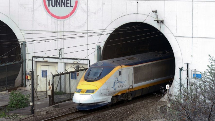 Un train sort de l'Eurotunnel à Coquelles, dans le nord de la France, le 10 avril 2014