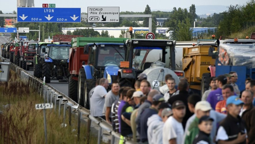 Barrage d'éleveurs sur l'A6 à l'entrée de Lyon, le 23 juillet 2015