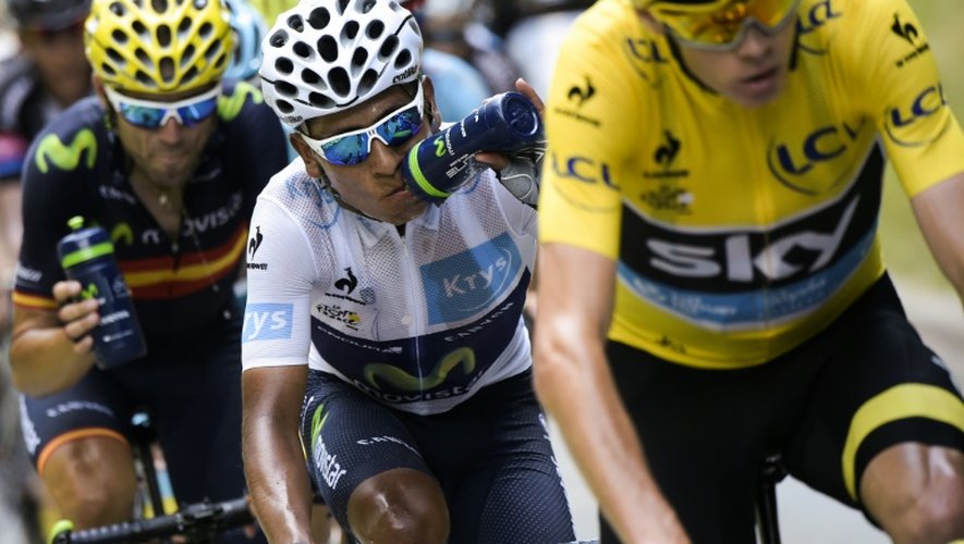 Le maillot jaune du Tour de France Chris Froome, suivi de Nairo Quintana et Alejandro Valverde, lors de la 18e étape entre Gap et Saint-Jean-de-Maurienne, le 23 juillet 2015