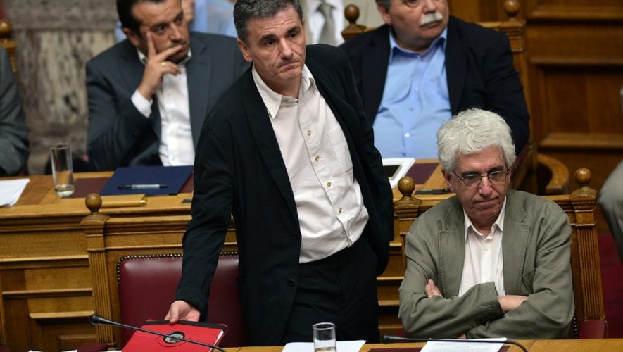 Le ministre des Finances Euclid Tsakalotos lors d'une session du Parlement le 23 juillet 2015 à Athènes
