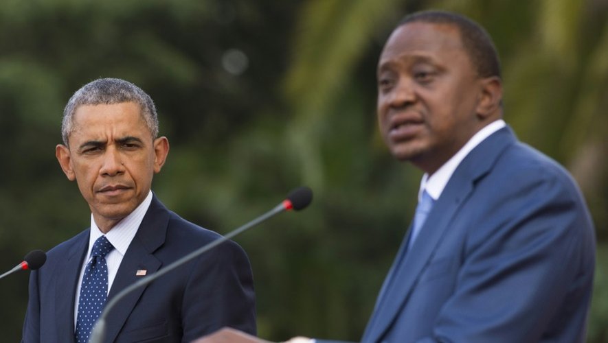 Barack Obama et son homologue kenyan Uhuru Kenyatta lors d'une conféfence de presse commune le 25 juillet 2015 à Nairobi