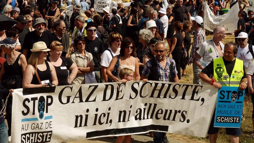 Manifestation contre un forage d'exploration de gaz de schiste, le 3 août 2013 près de Jouarre