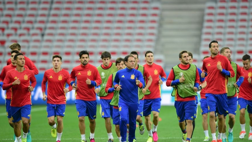 L'équipe d'Espagne à l'entraînement pendant l'Euro-2016, le 16 juin 2016 à Nice