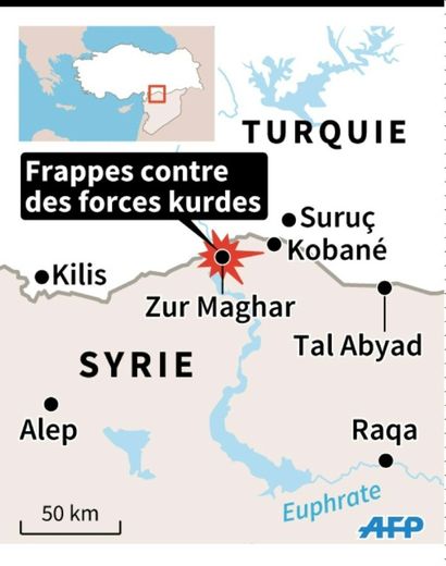 Localisation du village de Zur Maghar (Syrie) tenu par des forces kurdes et bombardé par des chars turcs lundi