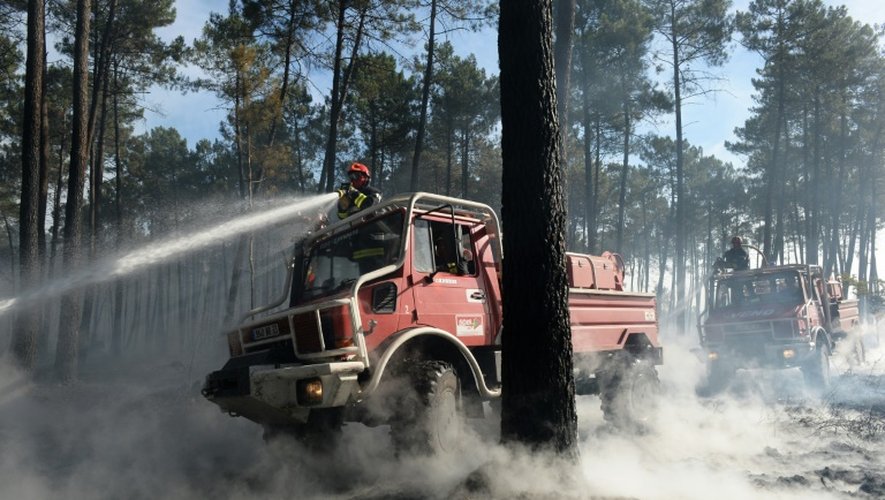 Des pompiers luttent contre le feu à Pessac (Gironde), dans le sud-ouest de la France, le 26 juillet 2015