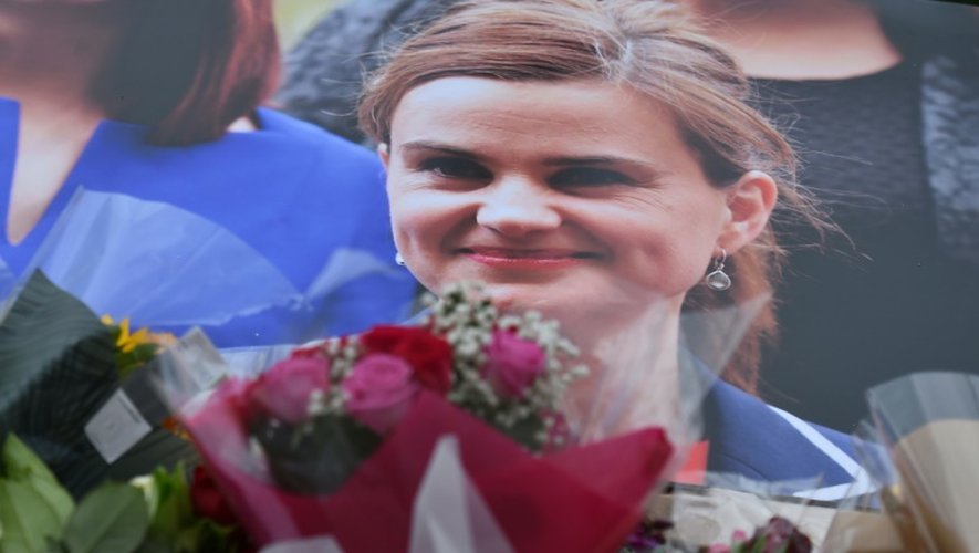 Le portrait de Jo Cox devant le Parlement britannique, à Londres, pour un hommage à la députée assassinée, le 17 juin 2016