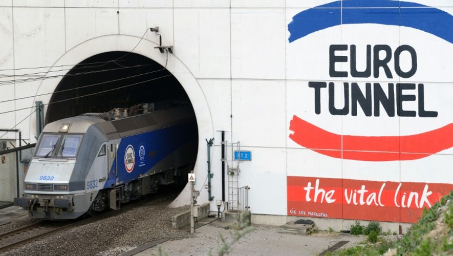 Un train sortant du tunnel sous la manche, détenu par le groupe Eurotunnel, à Coquelles (Pas-de-Calais) le 10 avril 2014