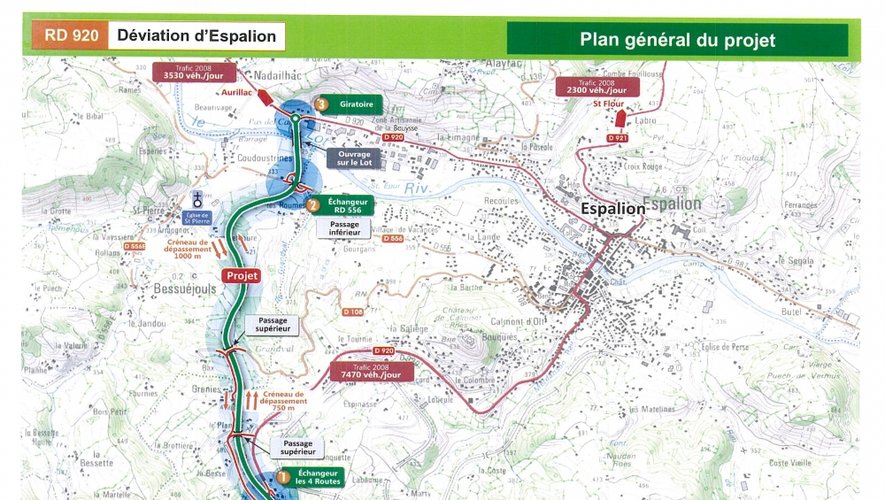 Le plan du contournement d'Espalion.