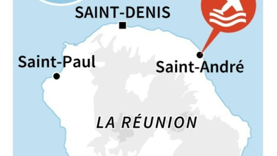 Carte de localisation du débris d'avion retrouvé sur le littoral de Saint-André, sur l'île de la Réunion