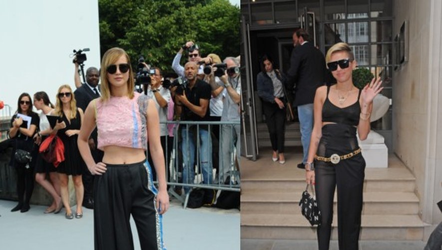 Jennifer Lawrence (en Dior) et Miley Cyrus