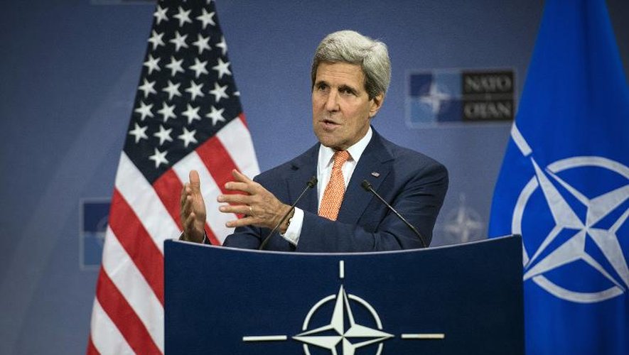 Le secrétaire d'Etat américain John Kerry s'exprime sur le dossier ukrainien lors d'une réunion de l'Otan le 25 juin 2014 à Bruxelles