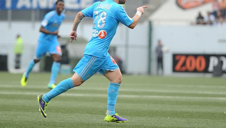 Mathieu Valbuena après avoir ouvert le score pour Marseille à Lorient en Ligue 1 le 28 septembre 2013 au stade du Moustoir