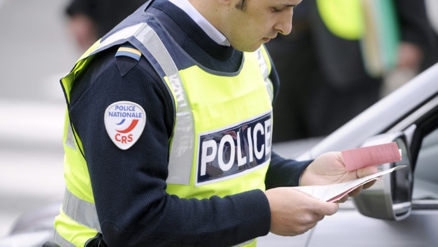 Un policier vérifie les papiers d'un automobiliste, le 02 avril 2010 sur l'aire d'autoroute de Cestas près de Bordeaux