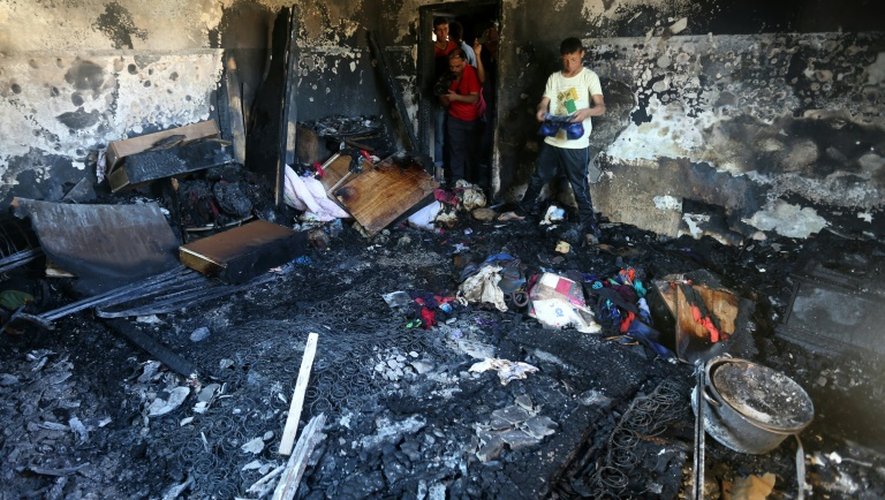 Une maison palestinienne, cible d'un incendie criminel attribué à des colons israéliens et ayant causé la mort d'un bébé, dans le village de Douma en Cisjordanie, le 31 juillet 2015