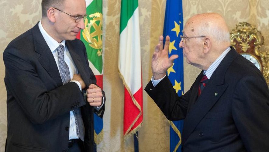 Le président du Conseil italien Enrico Letta (G) et le président Giorgio Napolitano le 28 avril 2013 à Rome