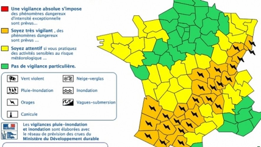 Orages : alerte orange en Aveyron