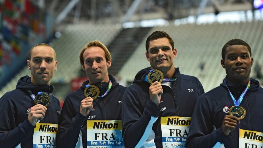 Le relais français à nouveau sacré sur 4x100 m libre, aux Mondiaux de Kazan, le 2 août 2015