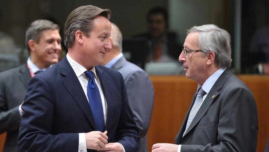 Le 22 novembre 2012, en pleine crise de la zone euro, le Premier ministre britannique David Cameron échangeant quelques mots avec son homologue  du Luxembourg Jean-Claude Juncker, dont il a combattu la nomination à la tête de la Commission européenne