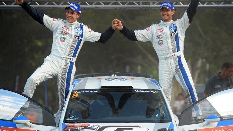 Sébastien Ogier et son copilote Julien Ingrassia au rallye d'Australie le 15 septembre 2013 à Coffs Harbour