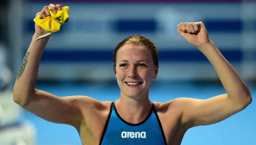 La Suédoise Sarah Sjostrom, victorieuse de la finale du 100 m papillon avec un nouveau record du monde à la clé, le 3 août 2015 aux Mondiaux à Kazan