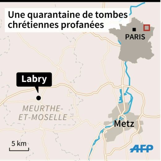 Carte de localisation de Labry ou une quarantaine de tombes chrétiennes ont été profanées