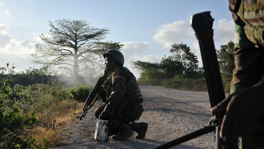 Des soldats des forces de l'Union Africaine et de l'Onu en position lors d'une embuscade contre des islamistes shebab en Somalie