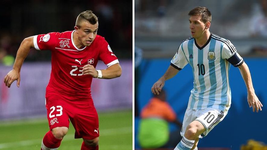 Les attaquants suisse Xherdan Shaqiri (g) et argentin Lionel Messi