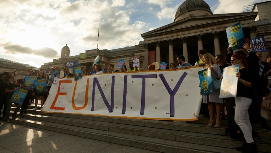 Des partisans de l'Union européenne à Trafalgar Square à Londres le 21 juin 2016