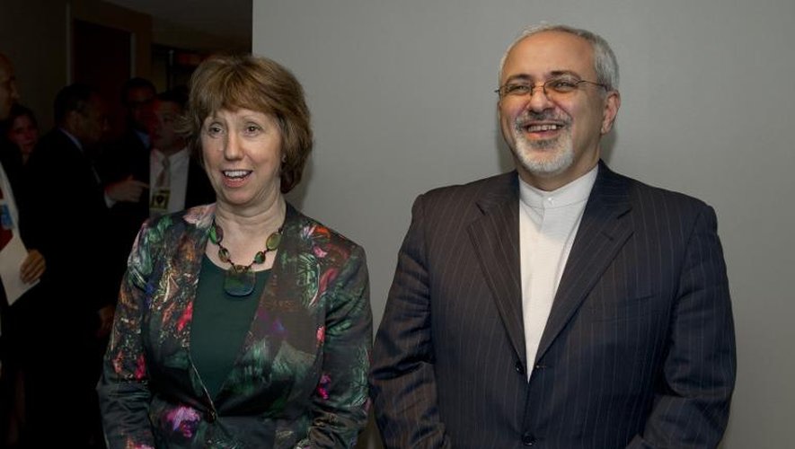 Le ministre iranien des Affaires étrangères, Mohammad Javad Zarif, avec la chef de la diplomatie européenne Catherine Ashton, le 26 septembre 2013 à New York