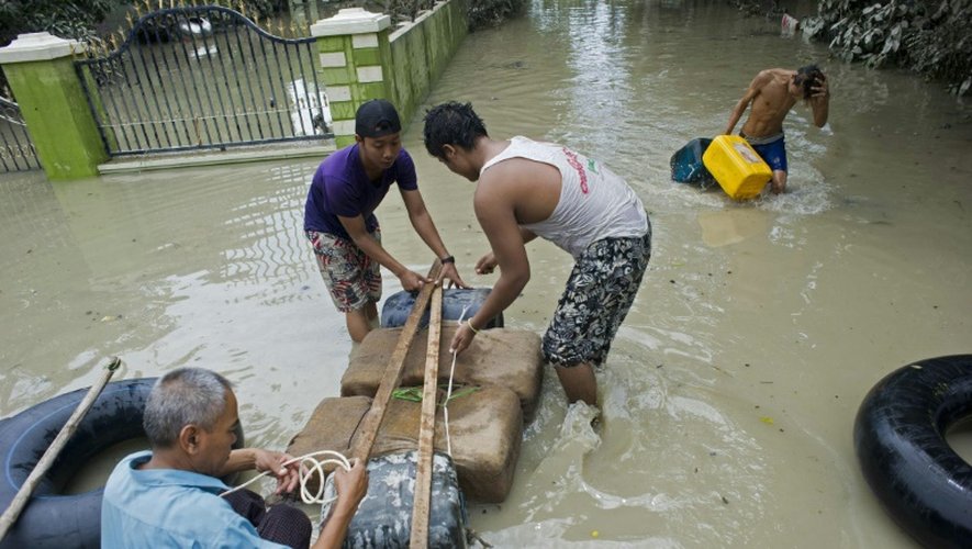 Rues inondées le 3 août 2015 à Kalay