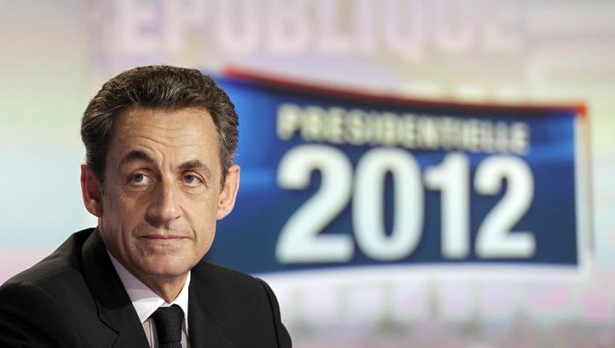 Nicolas Sarkozy sur le plateau de TF1 durant la dernière campagne présidentielle, le 25 avril 2012, dans les studios de la chaîne à Boulogne Billancourt