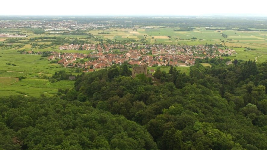 Une vue panoramique du site du château de Kintzheim prise par un drône, le 21 juin 2016