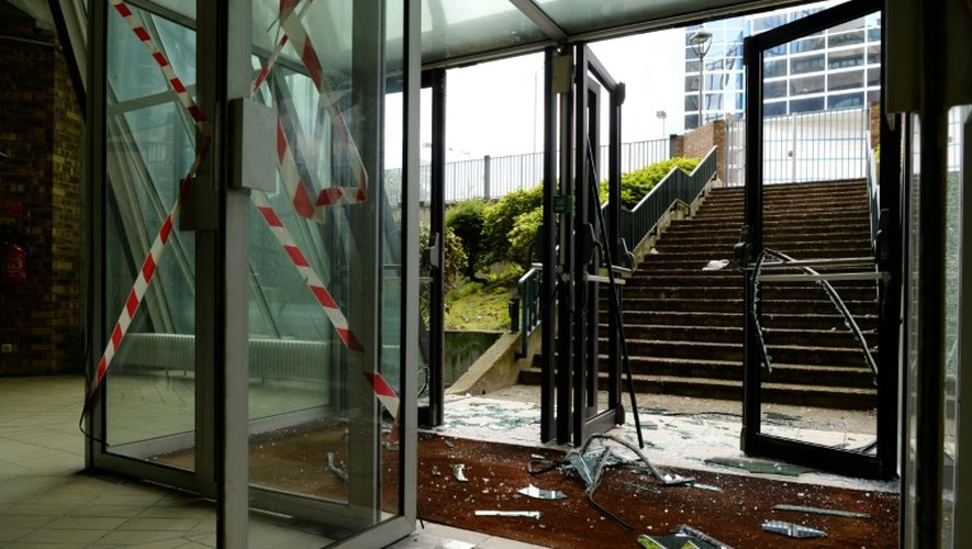 L'entrée vandalisée du siège de la CGT, le 25 juin 2016 à Paris