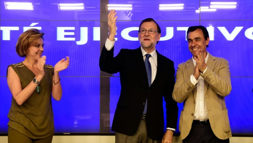 Le leader du parti populaire et Premier ministre sortant, Mariano Rajoy (C) le 27 juin 2016 à Madrid