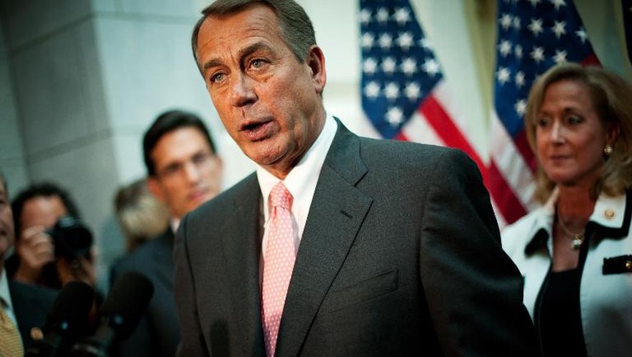 Le président de la Chambre, chef de file des républicains du Congrès, John Boehner parle à la presse, le 10 octobre 2013 à Washington