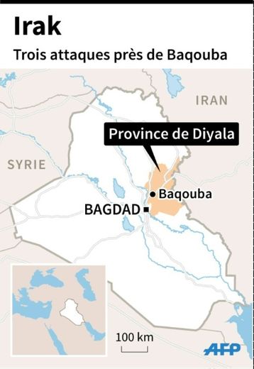 Location de la province de Diyala en Irak, où trois attaques ont eu lieu lundi