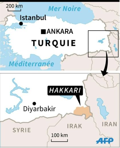 Carte localisant la province d'Hakkari, où des repaires du PKK ont été bombardés par la Turquie.